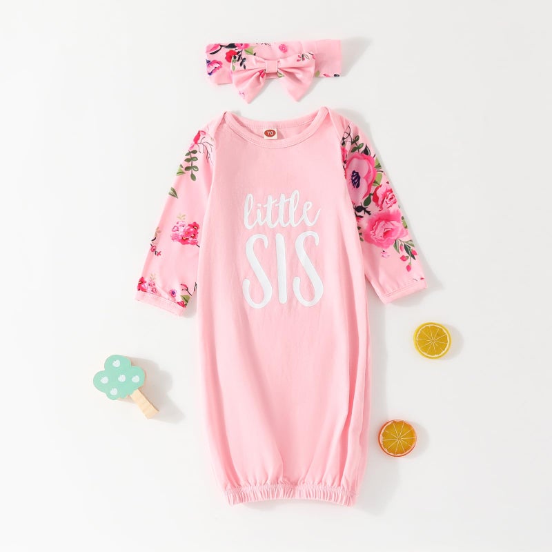 AMAWMW Newborn Baby Girl Little Sister Sleeper Gown Stripe Long Sleeve Nightgown Pajamas Gifts Stuff Essential Outfit - Image 4