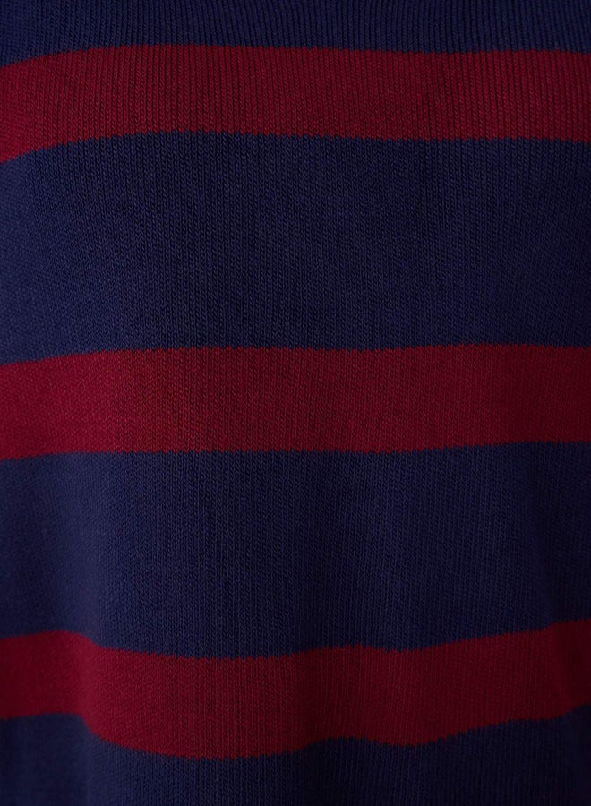 trendyol Claret Red Polo Neck Basic Striped Knitwear Sweater - Image 3