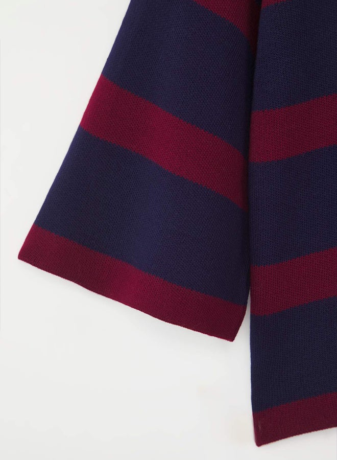 trendyol Claret Red Polo Neck Basic Striped Knitwear Sweater - Image 5