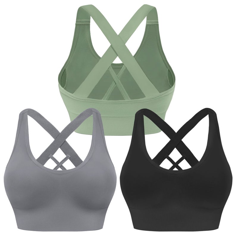 Evercute Sports Bra for Women Padded Medium Support Criss Cross Strappy Bras Seamless High Impact Yoga Exercise Athletic Bras - Image 1
