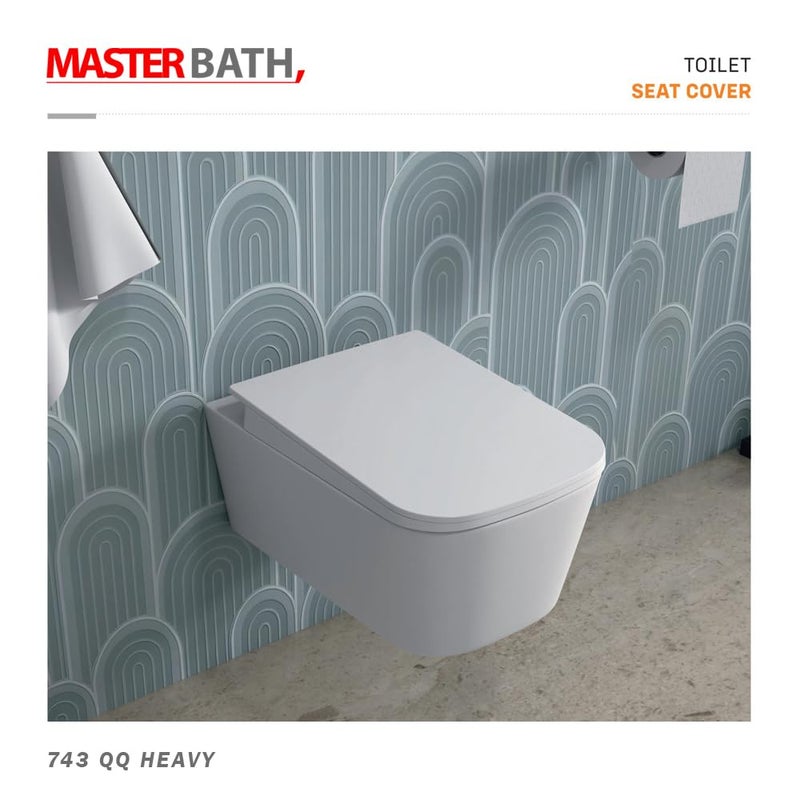 MASTER BATH غطاء مقعد المرحاض MB743 QQ، مقعد مرحاض يغلق برفق 35 سم × 44 سم، شكل مستطيل لغطاء مقعد المرحاض الغربي مع مفصلات فولاذية مثبتة من الأعلى - Image 3