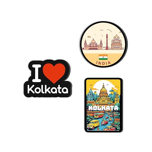 Giftplease Kolkata City Fridge Magnets- Set of 3 | Travel Souvenir | Refrigerator Magnet | Gifts | Decorative Items for Kitchen Fridge Magnets Set | Multicolor (FM_63) - Image 1