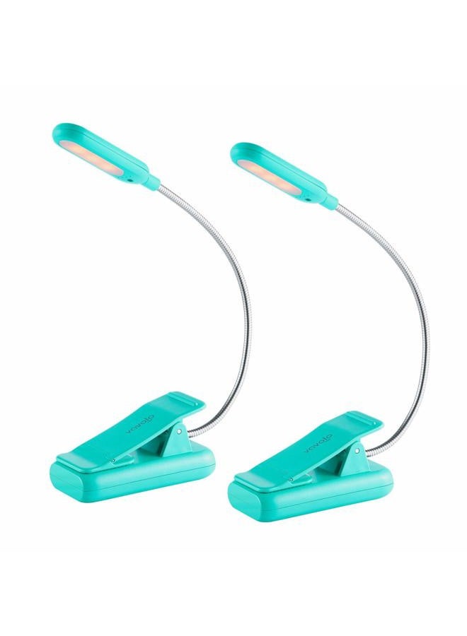 vavofo Clip On Rechargeable Reading Lights, 7 LEDs with 9 Color Temperature 9 Brightness Levels Book Lights for Reading in Bed with Power Indicator for Bookworms (2 Pack Lake Blue) - Image 1
