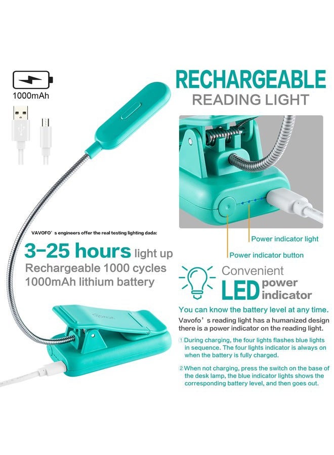 vavofo Clip On Rechargeable Reading Lights, 7 LEDs with 9 Color Temperature 9 Brightness Levels Book Lights for Reading in Bed with Power Indicator for Bookworms (2 Pack Lake Blue) - Image 3