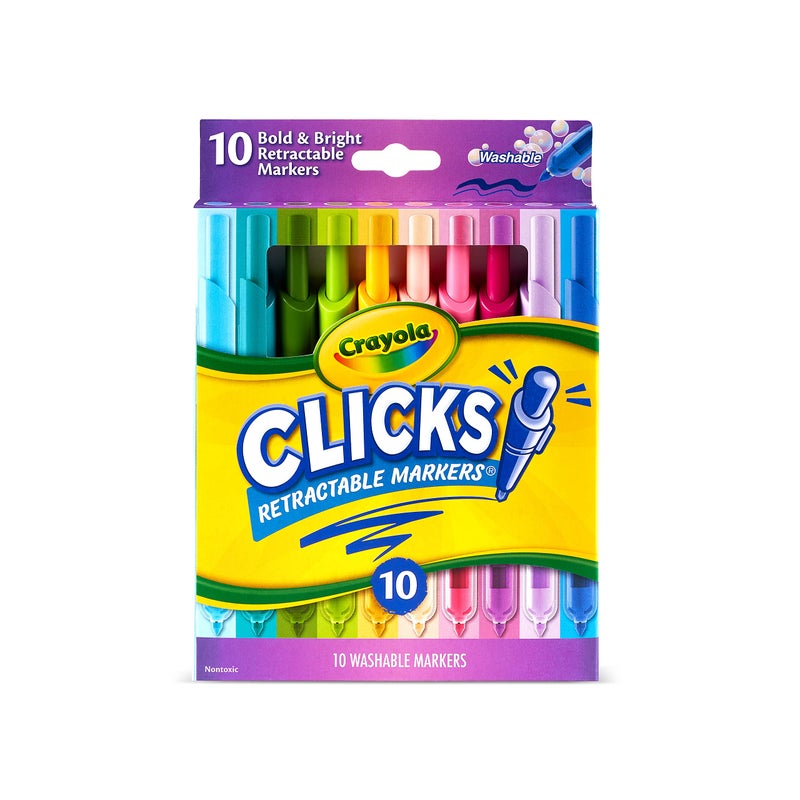 Crayola Clicks Retractable Markers - Bold (10ct), Stocking Stuffers for Kids & Toddlers, Christmas Gifts for Grandkids, No Dry Washable Markers for Kids - Image 1