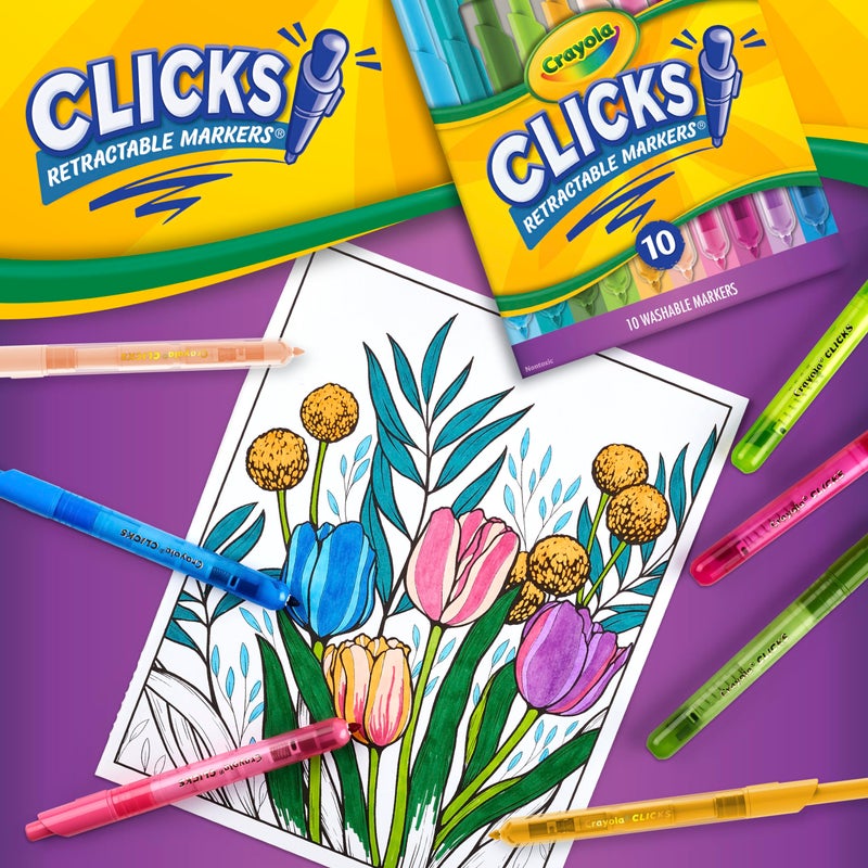 Crayola Clicks Retractable Markers - Bold (10ct), Stocking Stuffers for Kids & Toddlers, Christmas Gifts for Grandkids, No Dry Washable Markers for Kids - Image 5