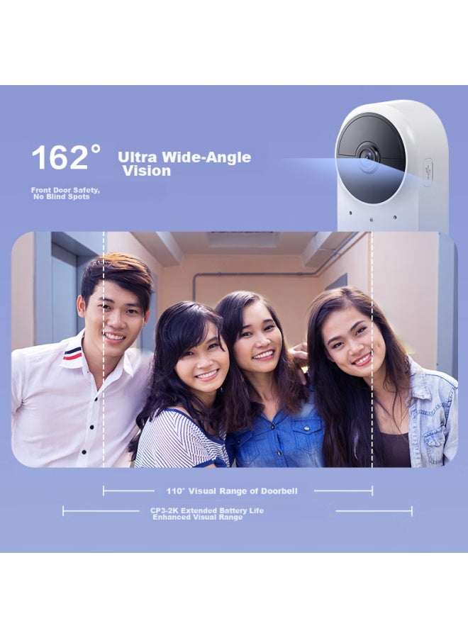 EZVIZ Cp3 Pro Smart Doorbell, White, 2K Extended Battery Version, 3 Million Ultra-Clear Camera, Pir Detection Alarm, Peephole Doorbell, Remote Video Calls - Image 4