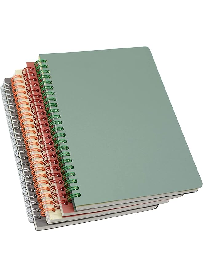 KASTWAVE Spiral Notebooks 4 Pack 4 Subject College Ruled Paper A5 8.3X5.9Inch Thick Plastic Hardcover 80 Sheets For Study And Notes Red Brown Green Beige - Image 1