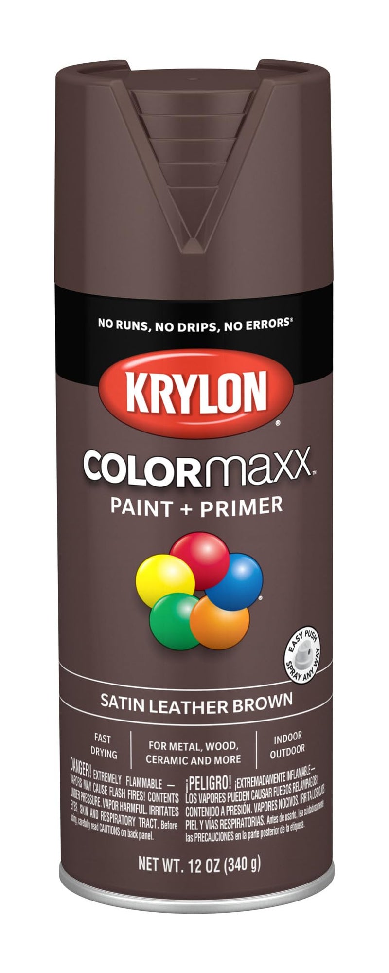 Krylon K05569007 COLORmaxx Spray Paint and Primer for Indoor/Outdoor Use, Satin Leather Brown, 12 Ounce (Pack of 1) - Image 1