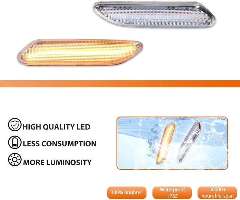 ADIIL Clear Lens Amber Sequential Front LED Fender Side Marker Lights for Mini Cooper Countryman 2012-2017 R60 R61 - Image 2