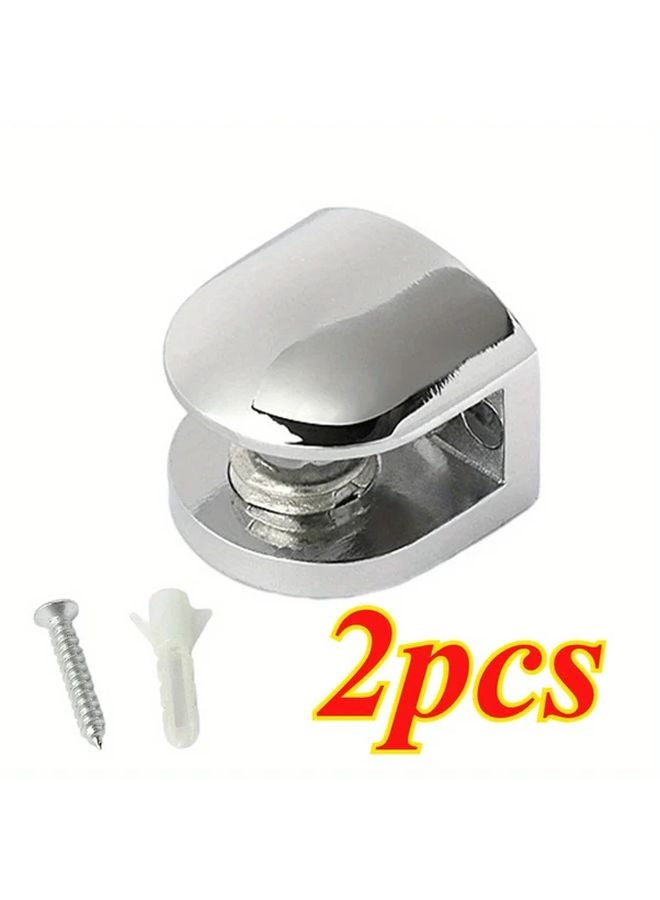 2pcs Silvery Adjustable Metal Glass Holder Clips Heavy Duty Rust Resistant - Image 1