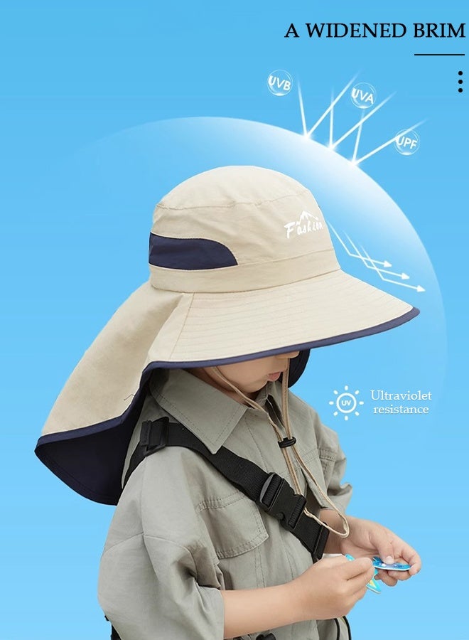 DUNISO Kids Sun Hat UPF 50+ Sun Visor Hats, Wide Brim Beach Hats with Mesh and Adjustable Chin Strap Cartoon Beach Bucket Hats for Boys Girls - Image 3