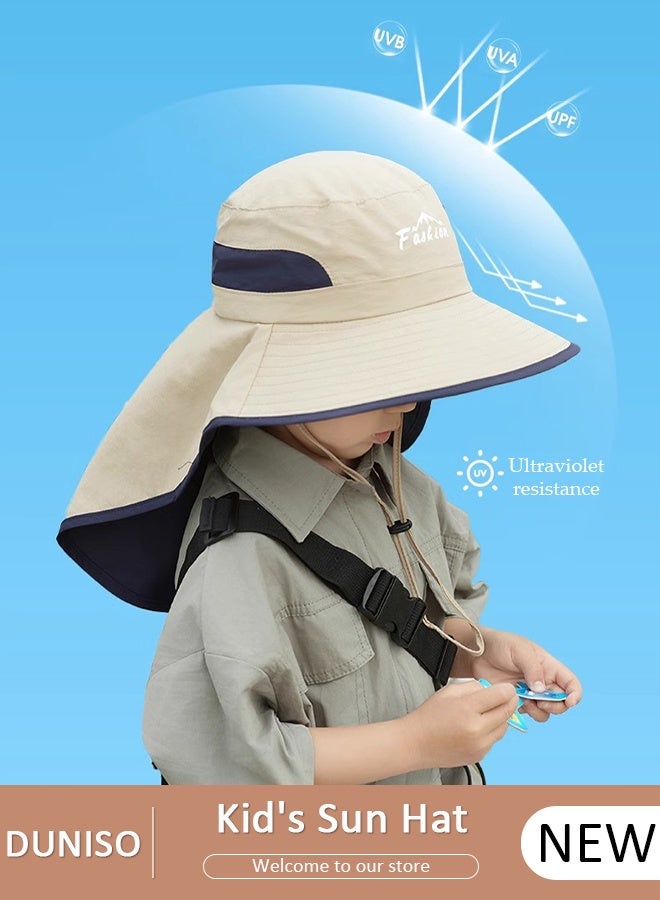 DUNISO Kids Sun Hat UPF 50+ Sun Visor Hats, Wide Brim Beach Hats with Mesh and Adjustable Chin Strap Cartoon Beach Bucket Hats for Boys Girls - Image 1
