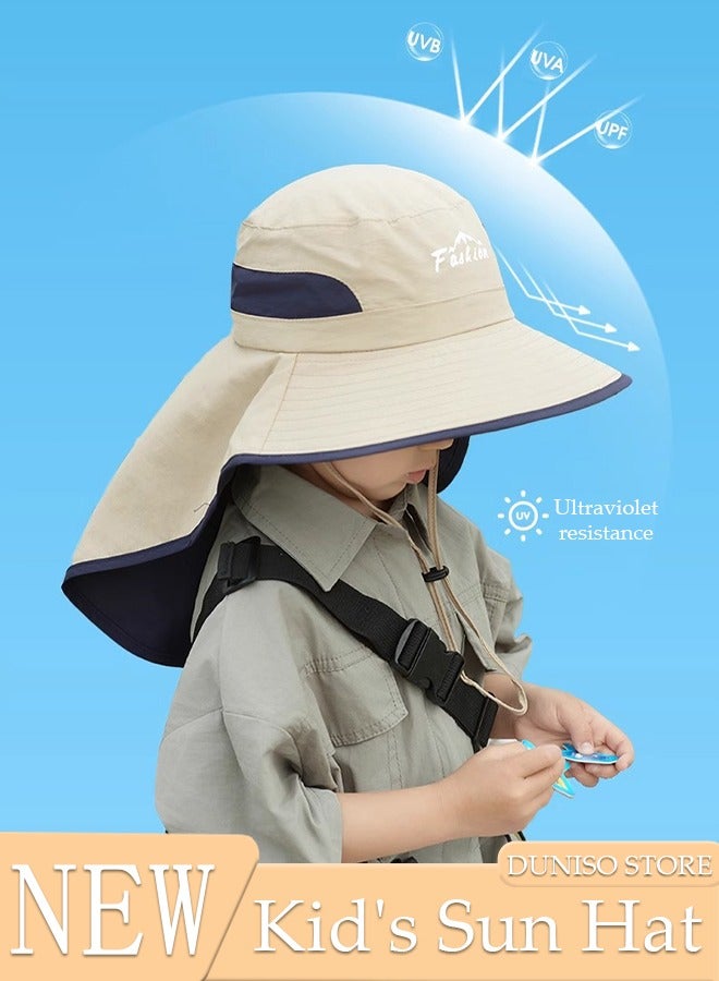DUNISO Kids Sun Hat UPF 50+ Sun Visor Hats, Wide Brim Beach Hats with Mesh and Adjustable Chin Strap Cartoon Beach Bucket Hats for Boys Girls  - Image 1
