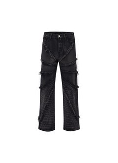 Baggy Spiderweb Ripped Jeans Men Distressed Denim Black gray (without leather label)
