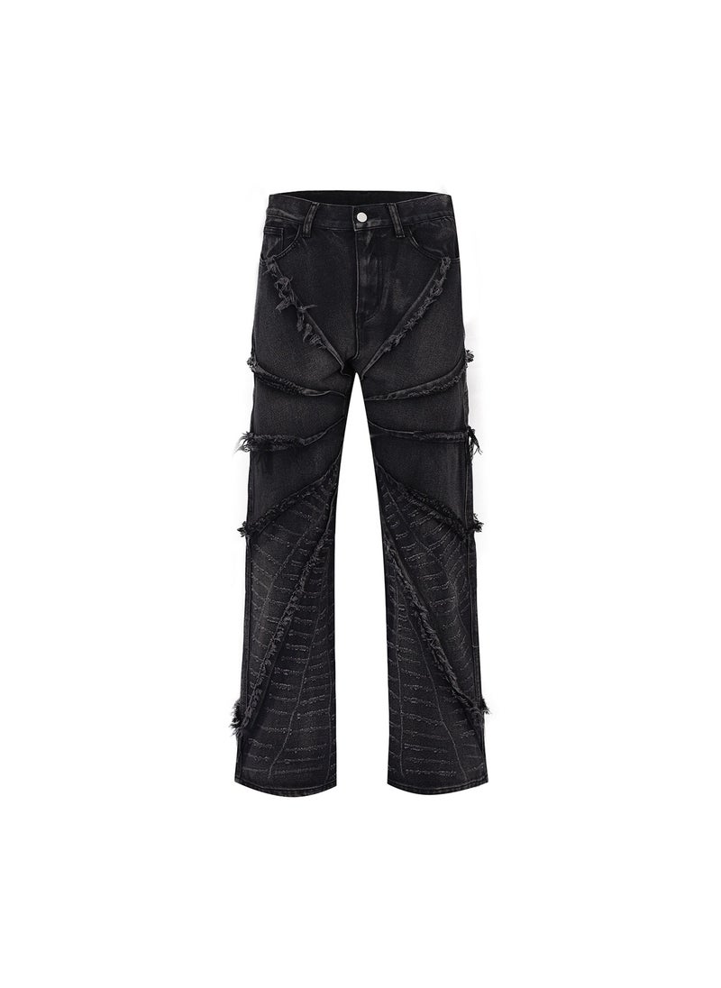 Generic - Baggy Spiderweb Ripped Jeans Men Distressed Denim Black gray (without leather label) - Image 1