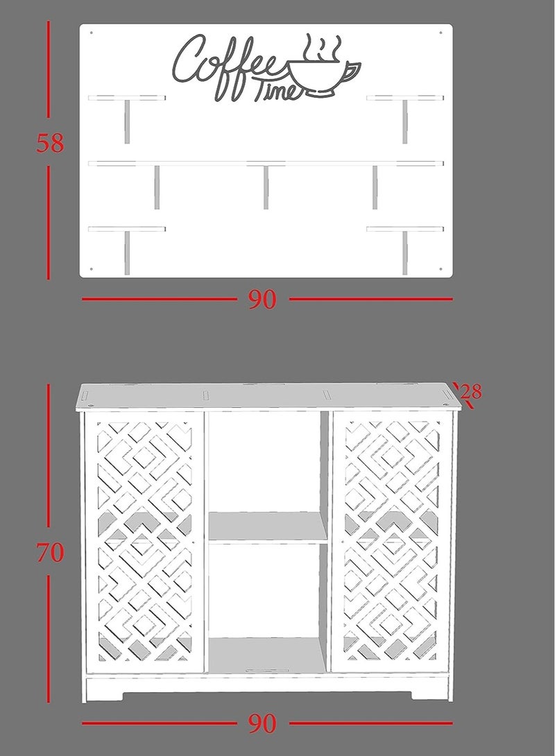 إي وورلد طاولة قهوة بزوايا بيضاء وبنية، مقاومة للخدش، مصنوعة من بلاستيك مقاوم للحريق مع رفوف خفيفة معلقة وخزانة تخزين، مثالية للمكاتب وغرف المعيشة والمطابخ. - Image 2