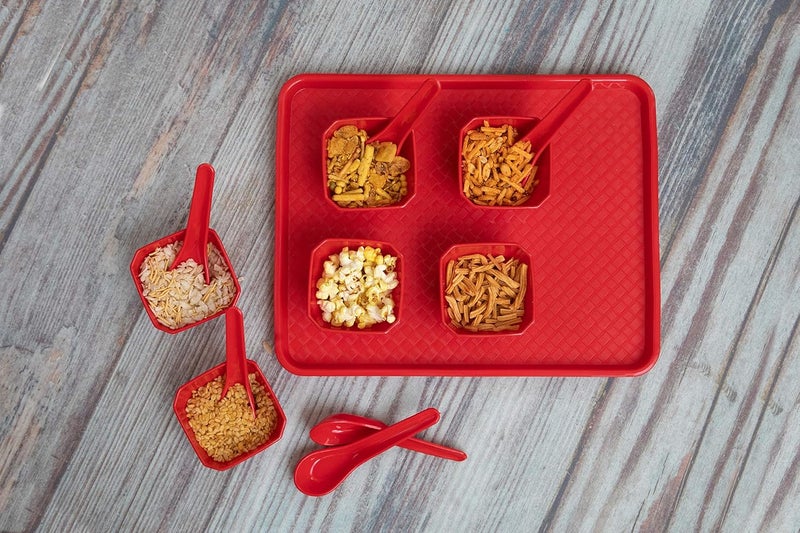 Urmila Plastic Serving Trays Platter Plastic Tray 1 Tray 6 Bowls and 6 Spoons red - Image 3