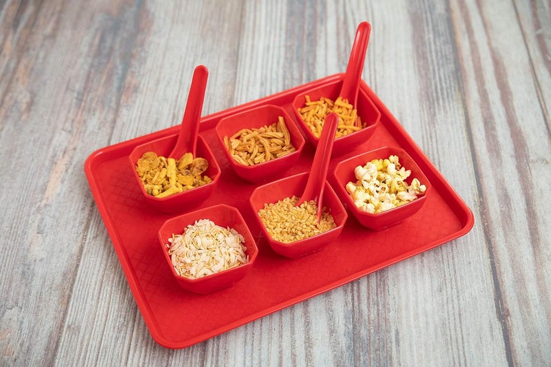 Urmila Plastic Serving Trays Platter Plastic Tray 1 Tray 6 Bowls and 6 Spoons red - Image 2