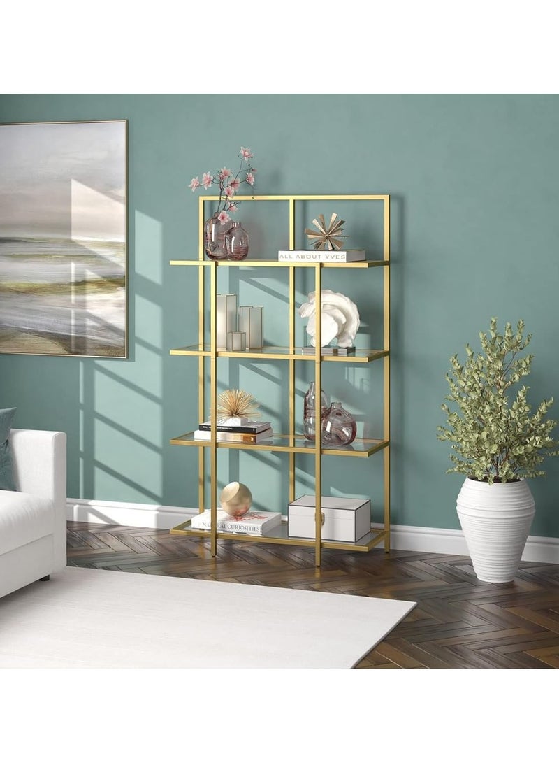 LINGWEI Metal Bookshelf Tempered Glass & Metal Frame Modern Industrial Design for Study Office Living Room Bedroom Kitchen Ideal Display & Plant Stand - Image 1