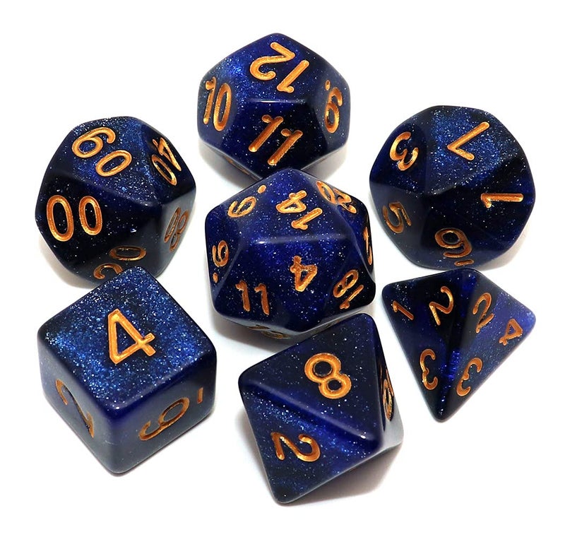 CREEBUY DND Dice Set Dark Blue Mix Black Nebula Dice for Dungeon and Dragons DD RPG Role Playing Games 7Pcs Polyhedral Dice with Dice Bag - Image 4
