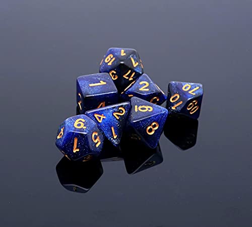 CREEBUY DND Dice Set Dark Blue Mix Black Nebula Dice for Dungeon and Dragons DD RPG Role Playing Games 7Pcs Polyhedral Dice with Dice Bag - Image 5