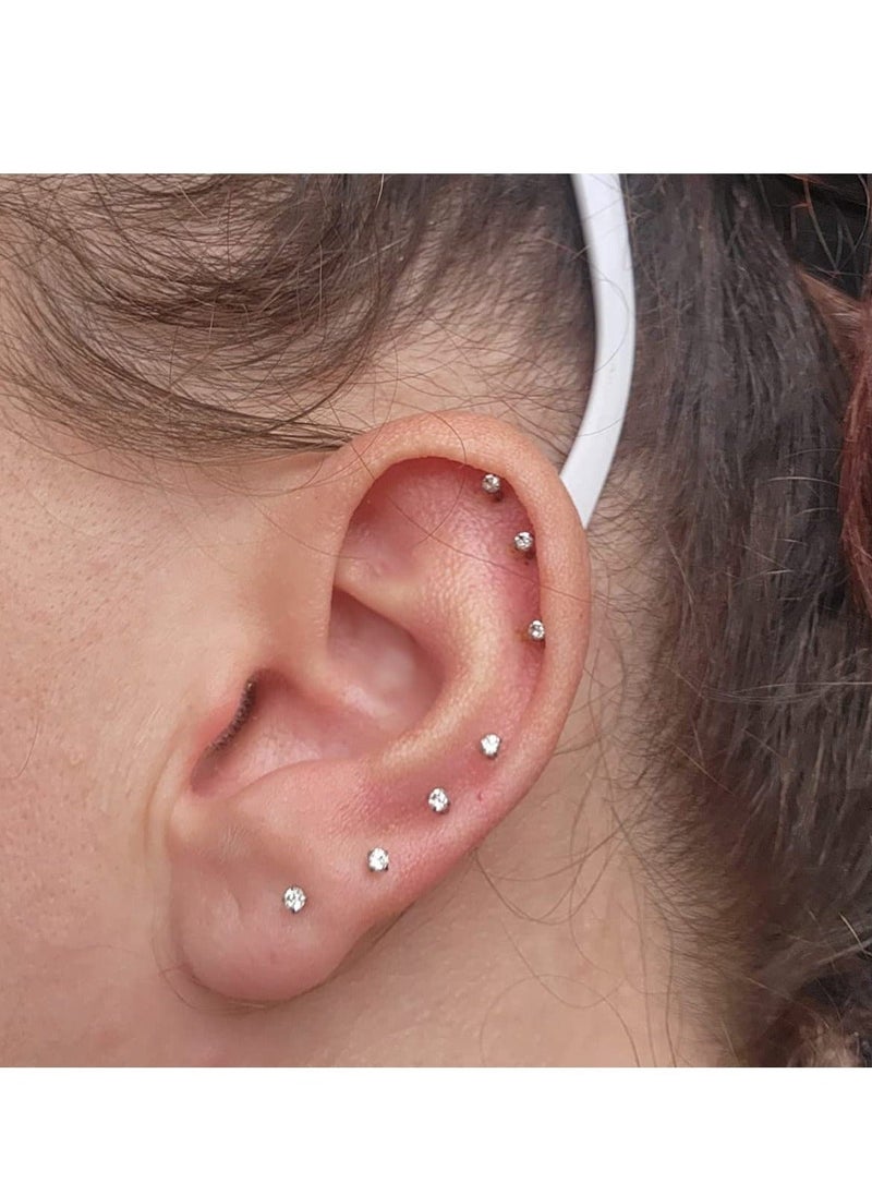 6 Pcs Flat Back Earrings, 3 Different Sizes Stud Threadless Tragus Cartilage Lip Medusa Piercing Jewelry Hypoallergenic (Silver) - Image 3