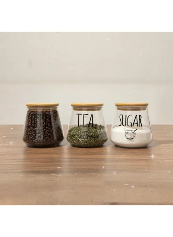 مجموعة برطمانات تخزين زجاجية بأغطية من الخيزران محكمة الإغلاق – علب للقهوة والشاي والسكر (مجموعة من 3 قطع) 650 مل - Image 2