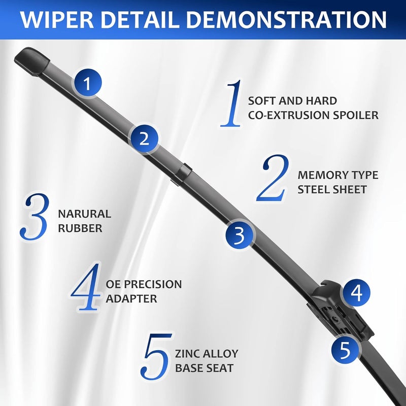 LUTEUS Windshield Wipers 24"+20"（Top Lock 16mm,Set of 2) replacement for Audi A4 A5 S4 Q3 Q5 SQ5 S5 RS5 2009-2020 Premium All-Season Automotive Windshield Wiper Blades - Image 3