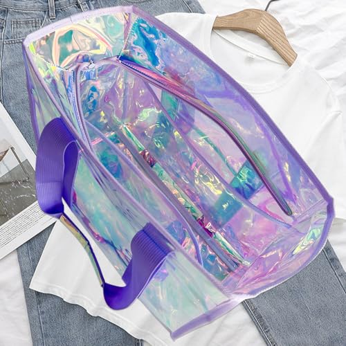TotePrint 26L Large Holographic Beach Tote Bag For Women Sandproof & Waterproof Purple Clear shopping Bag with Zippier,14 x 12 x 7 inch Iridescent Clear Tote Bag for Pool, Travel, Cruise, Boat Bag - Image 3