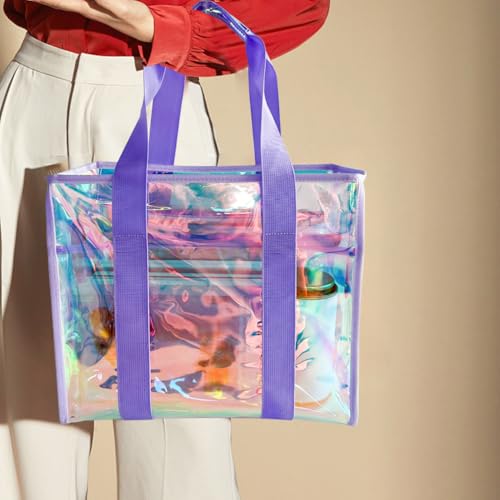 TotePrint 26L Large Holographic Beach Tote Bag For Women Sandproof & Waterproof Purple Clear shopping Bag with Zippier,14 x 12 x 7 inch Iridescent Clear Tote Bag for Pool, Travel, Cruise, Boat Bag - Image 2