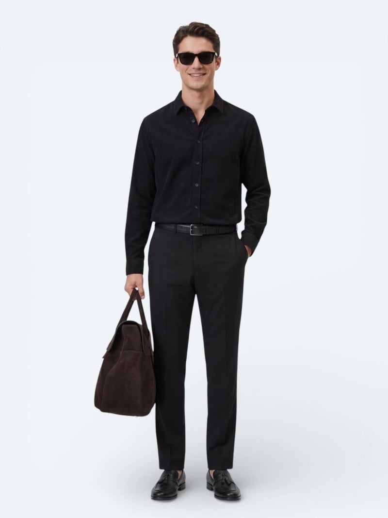 Kip Black Plain Regular Fit Long Weaving Casual 100% Cotton Shirt - Image 2
