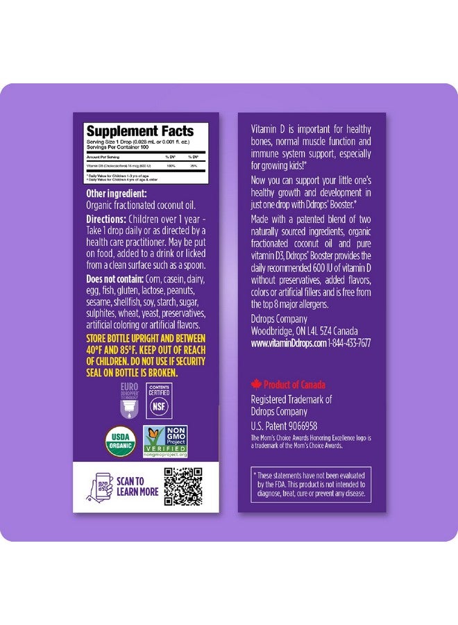 Ddrops Ddrops Kids Booster 600IU 100 Drops - Daily Liquid Vitamin D for Kids. Support Strong Bones & Immune System in Children. No Preservatives, No Sugar, Non-GMO, Allergy-Friendly - Image 3