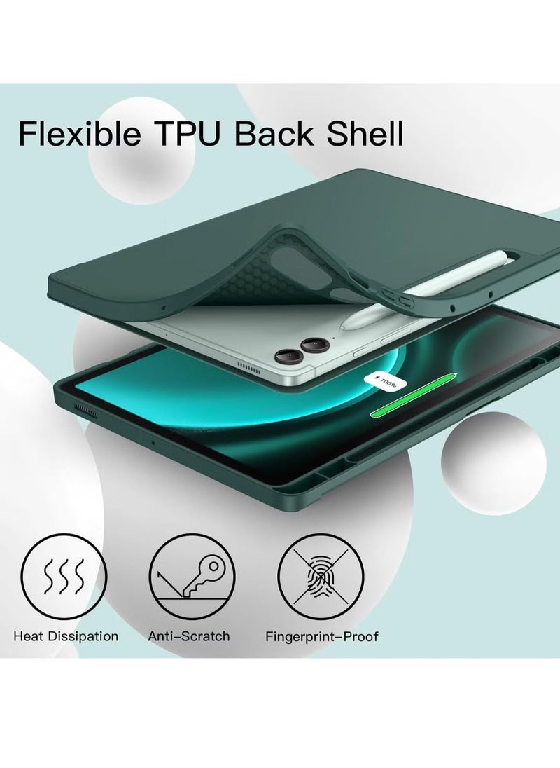 Samsung Galaxy Tab S9 FE+ 12.4-Inch Case – Soft TPU Tri-Fold Stand Cover with S Pen Holder, S Pen Charging Support, and Auto Wake/Sleep (Midnight Green)  - Image 4