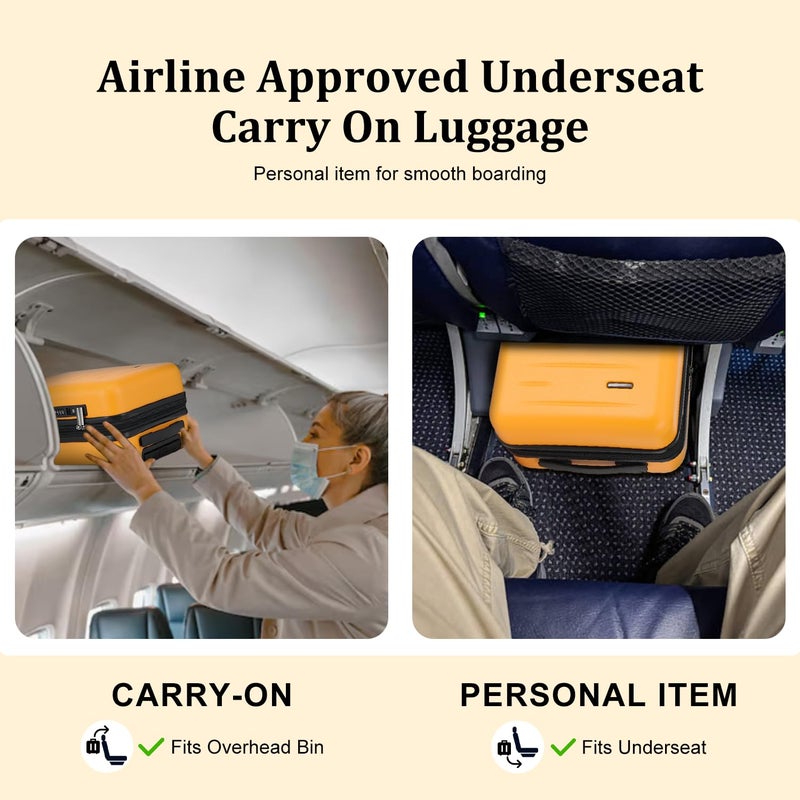 CENSIEN 16 Inch Underseat Carry On Luggage Airline Approved, Expandable Lightweight ABS+PC Hard Shell Suitcases with 360Â° Spinner Wheels, TSA Lock, YKK Zipper, for Business Weekender (Orange, 1 PC) - Image 3
