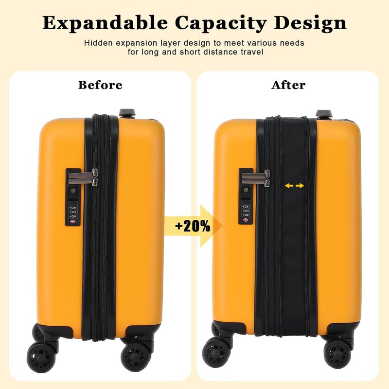 CENSIEN 16 Inch Underseat Carry On Luggage Airline Approved, Expandable Lightweight ABS+PC Hard Shell Suitcases with 360Â° Spinner Wheels, TSA Lock, YKK Zipper, for Business Weekender (Orange, 1 PC) - Image 2