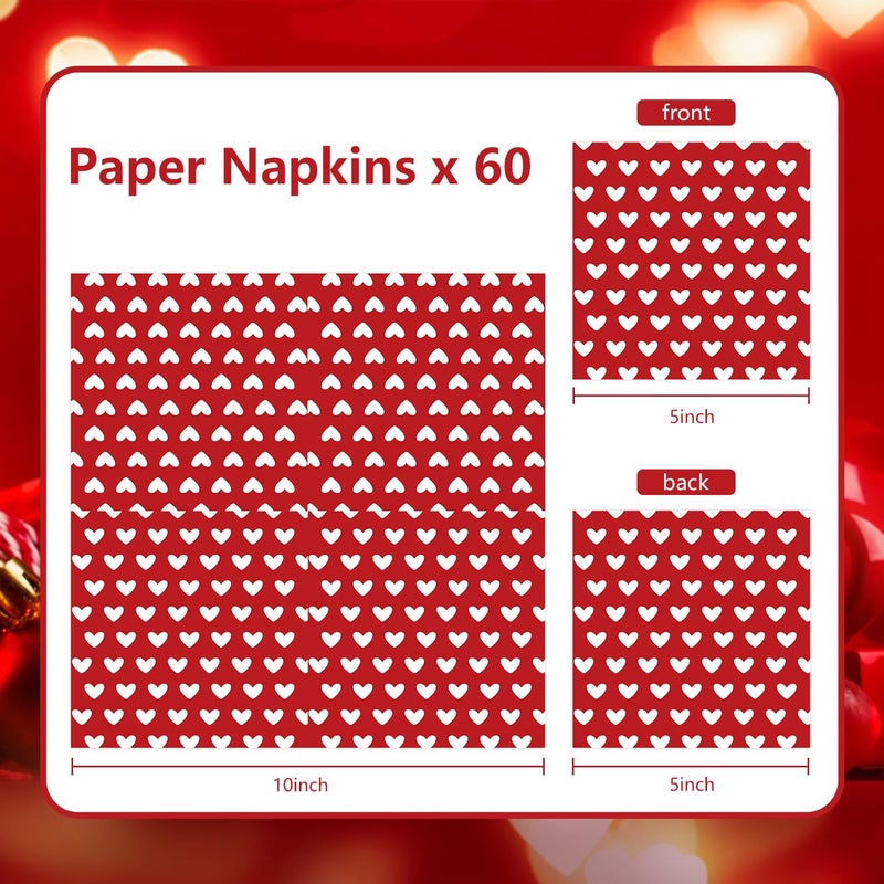 Quera 60 Pack Valentine'S Day Be Covered With Love Paper Napkins Red Heart 5 X 5 "Disposable Beverage Napkins Cocktail Party Napkins For Valentine'S Day Gifts Wedding Party Decoration Favor Supplies - Image 3