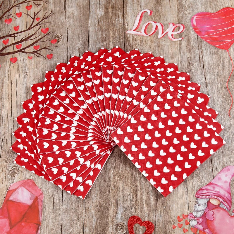 Quera 60 Pack Valentine'S Day Be Covered With Love Paper Napkins Red Heart 5 X 5 "Disposable Beverage Napkins Cocktail Party Napkins For Valentine'S Day Gifts Wedding Party Decoration Favor Supplies - Image 2