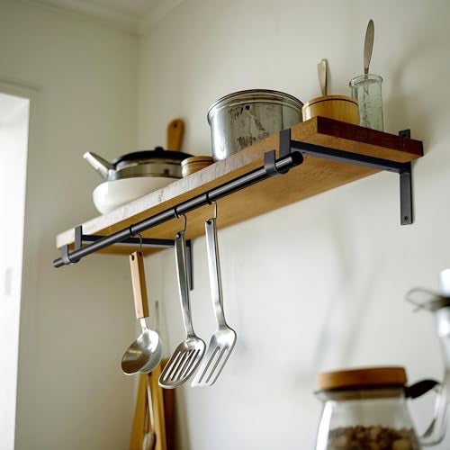 OVOV Closet Rod Bracket Heavy Duty 8 Inch Closet Shelf Brackets with Rod Holder Black Wall Mounted Closet Rod Support Brackets with Hook (2 Pack) - Image 5
