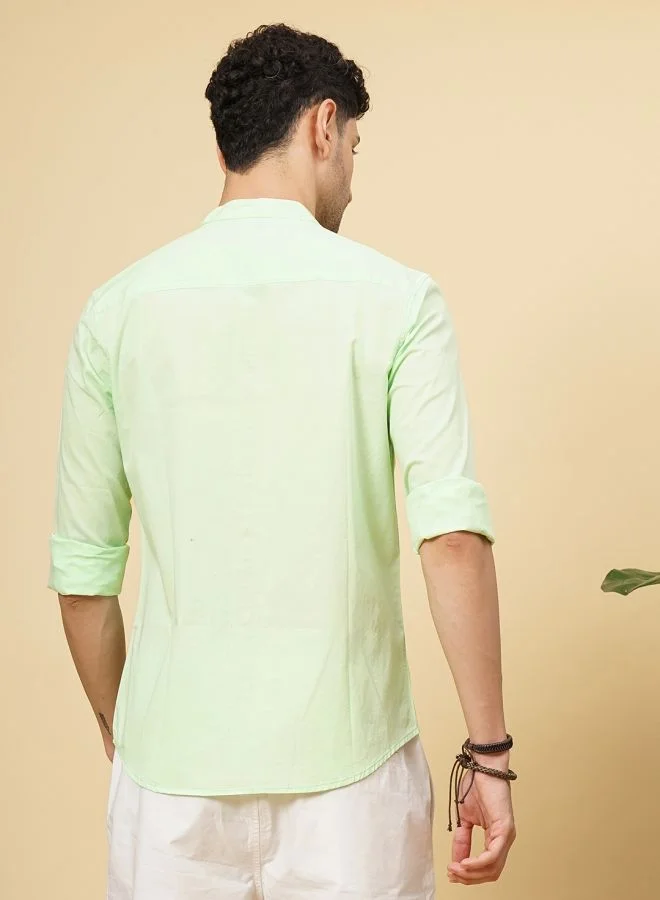 The Indian Garage Co Men Regular Fit Solid Full Sleeves Mandarin Collar Casual Shirt