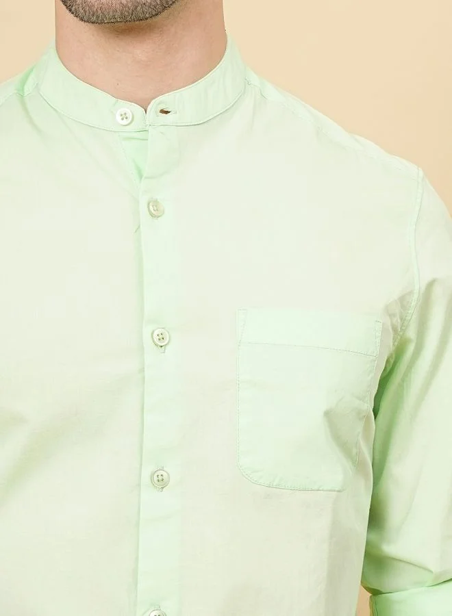The Indian Garage Co Men Regular Fit Solid Full Sleeves Mandarin Collar Casual Shirt