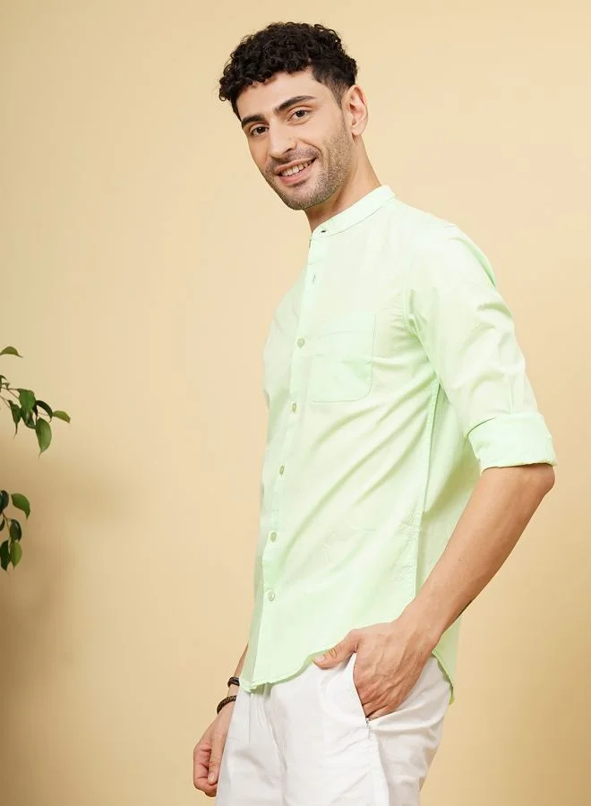 The Indian Garage Co Men Regular Fit Solid Full Sleeves Mandarin Collar Casual Shirt