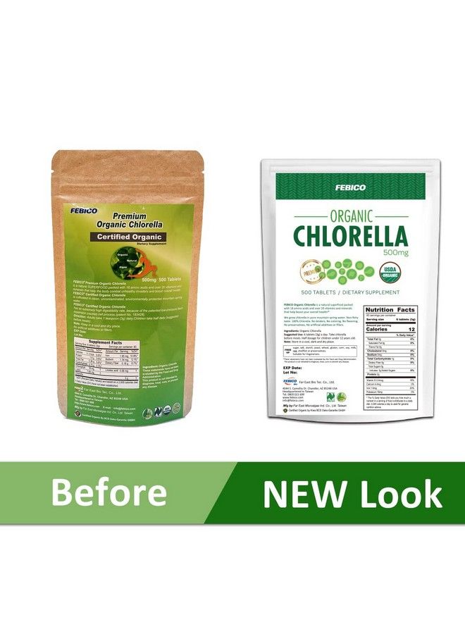 Organic Chlorella Tablets 500Mg 500 Counts 83 Days Supply Multivitamins Vegan Green Superfood Detox Usda With Broken Cell Wall Chlorella