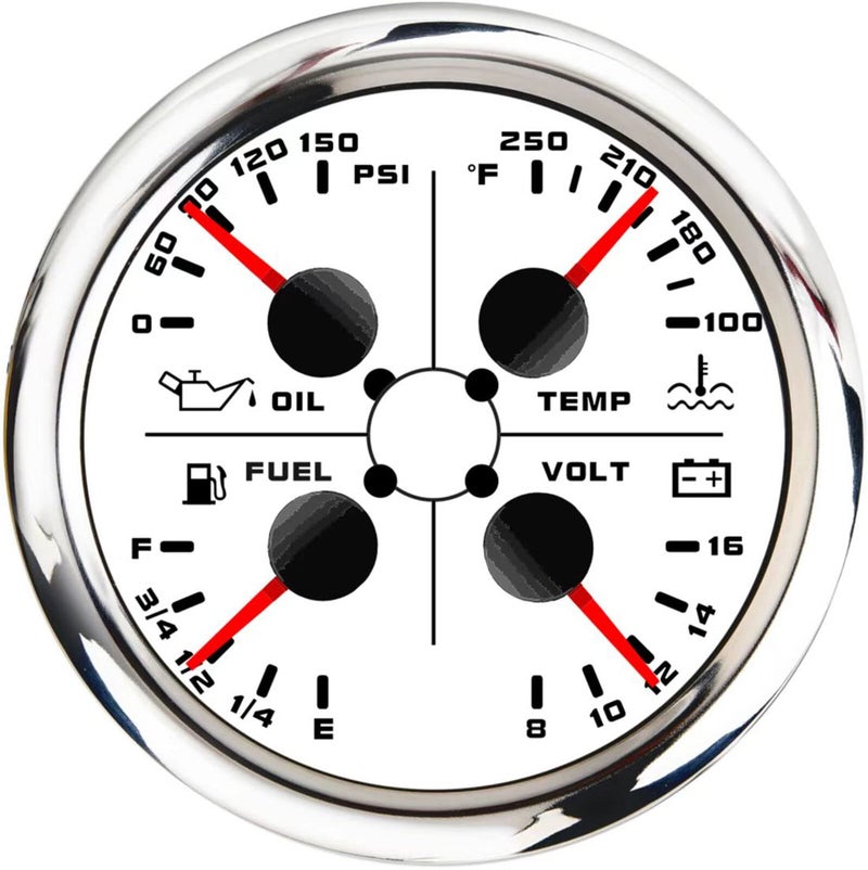 ARTILAURA 4In1 AUTO Gauge Oil Pressure Water Temp 24033ohm0190ohm Fuel Gauge Volt 85mm 3 38 Multifunctional Electric Meter for Car Marine Boat White
