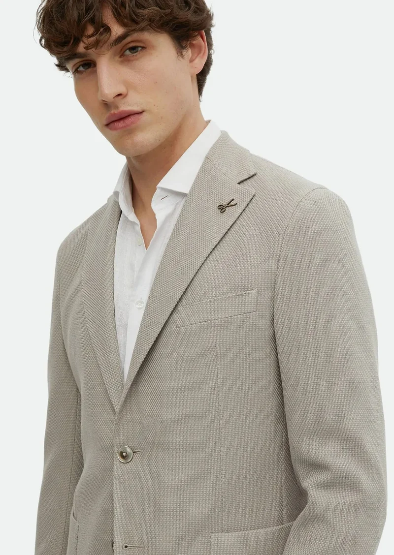 RAMSEY Beige Patterned Shirt Shoulder Slim Fit Cotton Blended Jacket