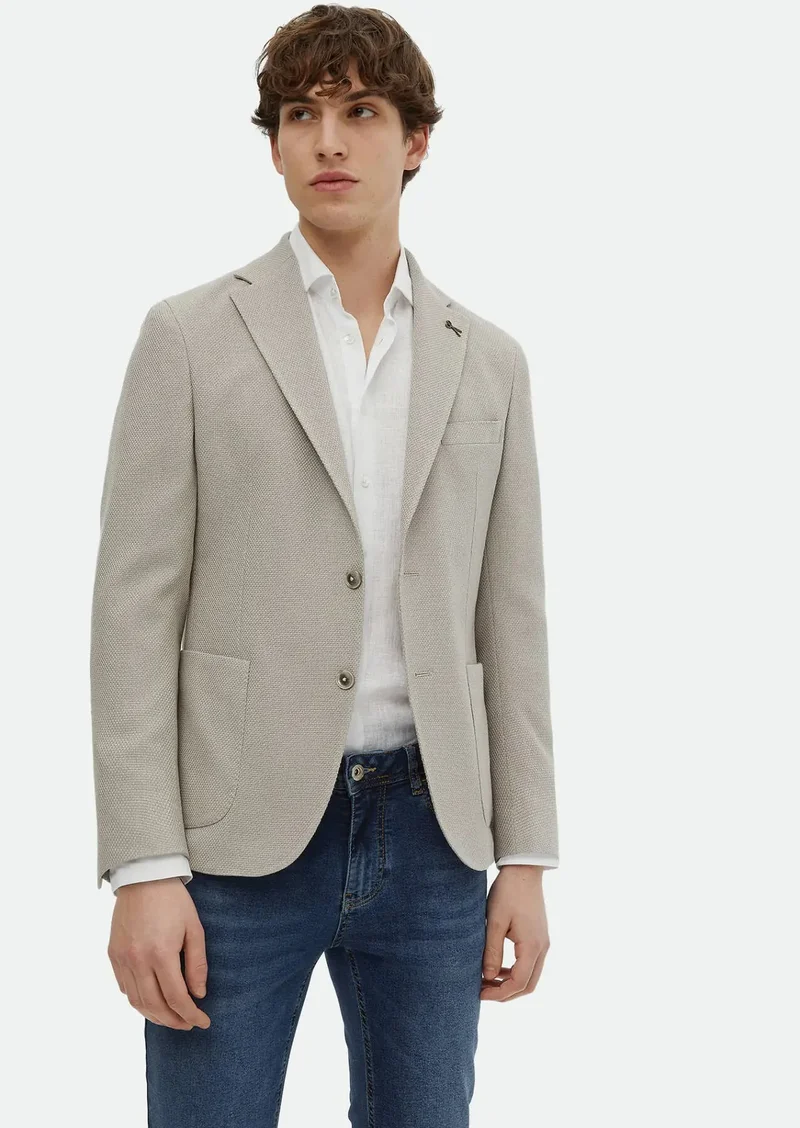 رامسي قميص بيج بنقوش، بقصة ضيقة عند الكتفين، مصنوع من مزيج القطن