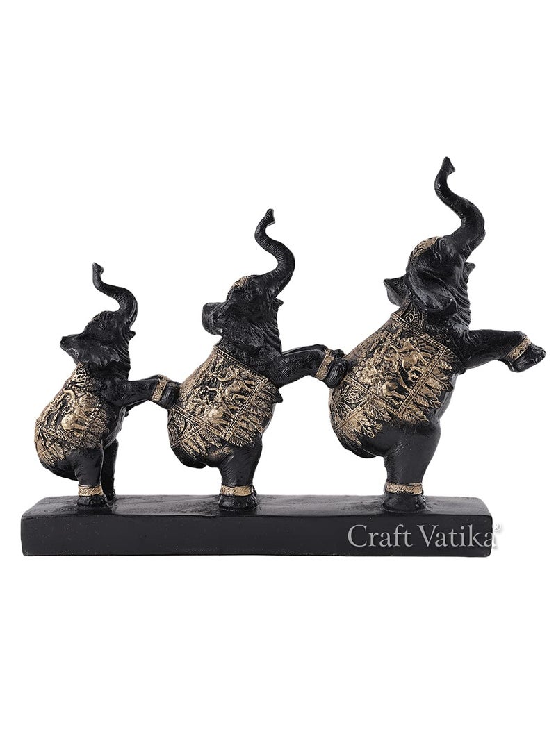 CraftVatika CraftVatika Trunk Up Elephant Statue Showpiece Set Fengshui Vastu Lucky Figurine Decorative Items for Home Decor Living Room Office Desk Desktop Decoration and Gifting Black Golden - Image 3