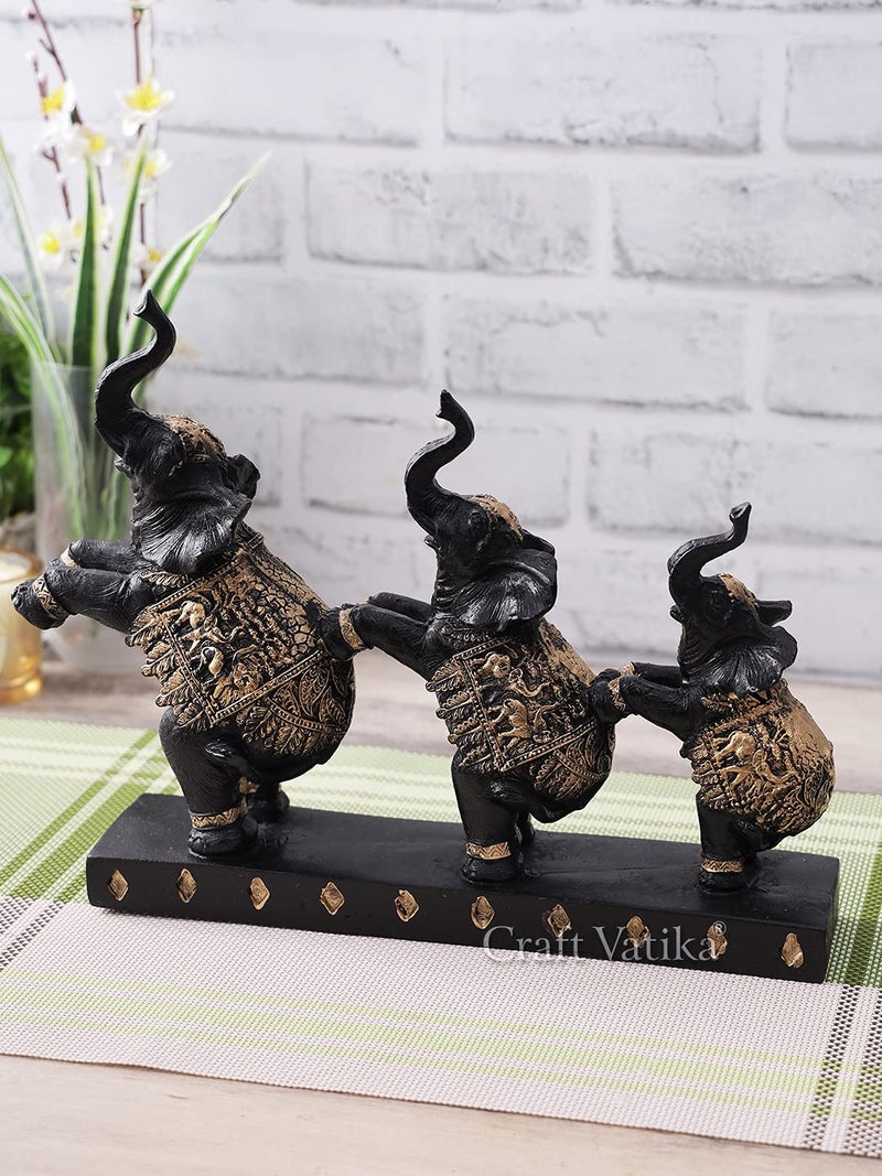 CraftVatika CraftVatika Trunk Up Elephant Statue Showpiece Set Fengshui Vastu Lucky Figurine Decorative Items for Home Decor Living Room Office Desk Desktop Decoration and Gifting Black Golden - Image 1
