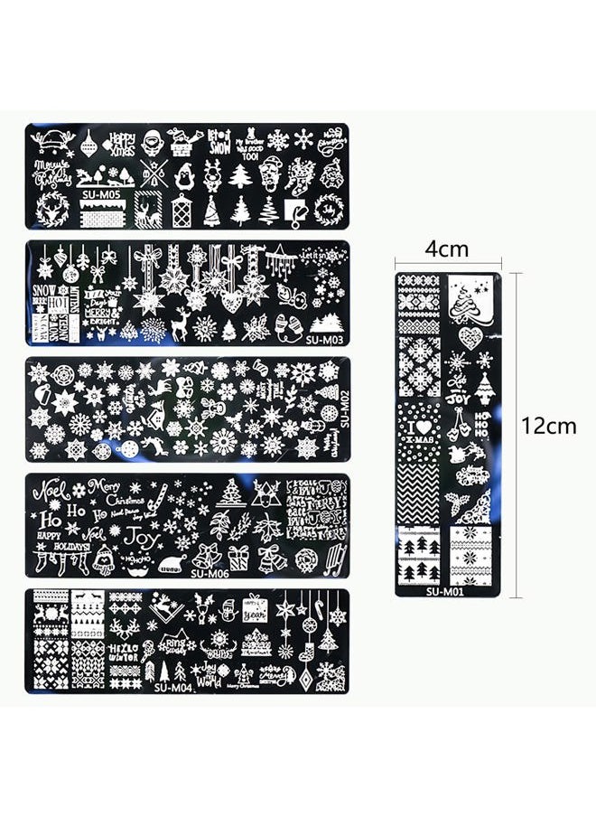 DANNEASY - Nail Stamping Plate Christmas, DANNEASY 6 Pieces Nail Stamp Nail Stencils Holiday Snowflake Nail Art Template Nail Supplies Manicure Stamping (Chic Series) - Image 1