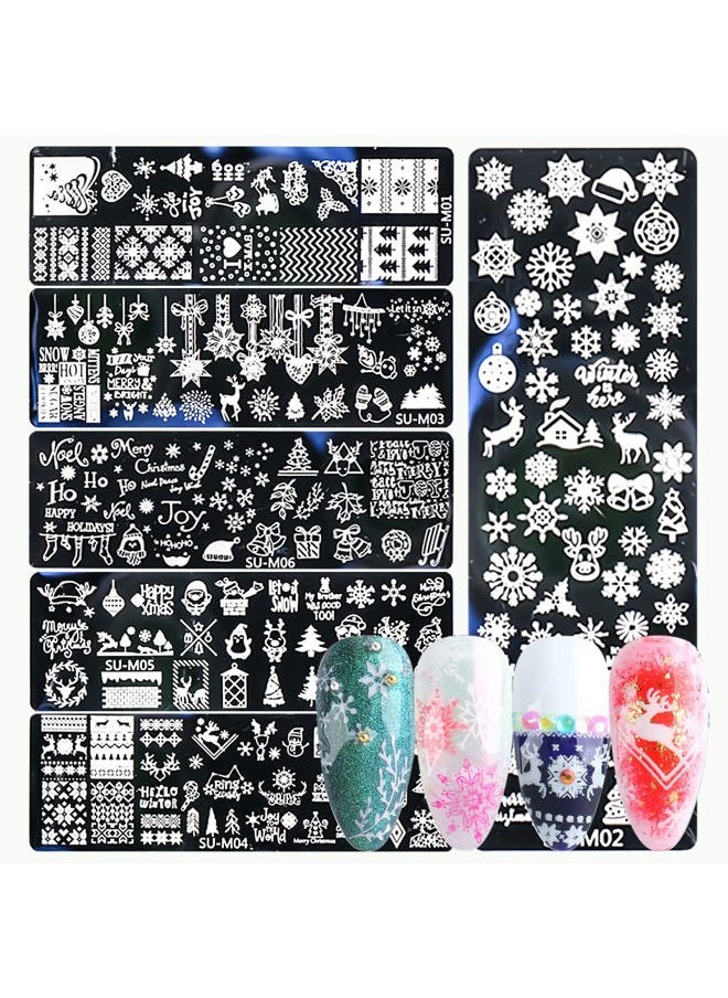 DANNEASY - Nail Stamping Plate Christmas, DANNEASY 6 Pieces Nail Stamp Nail Stencils Holiday Snowflake Nail Art Template Nail Supplies Manicure Stamping (Chic Series) - Image 1